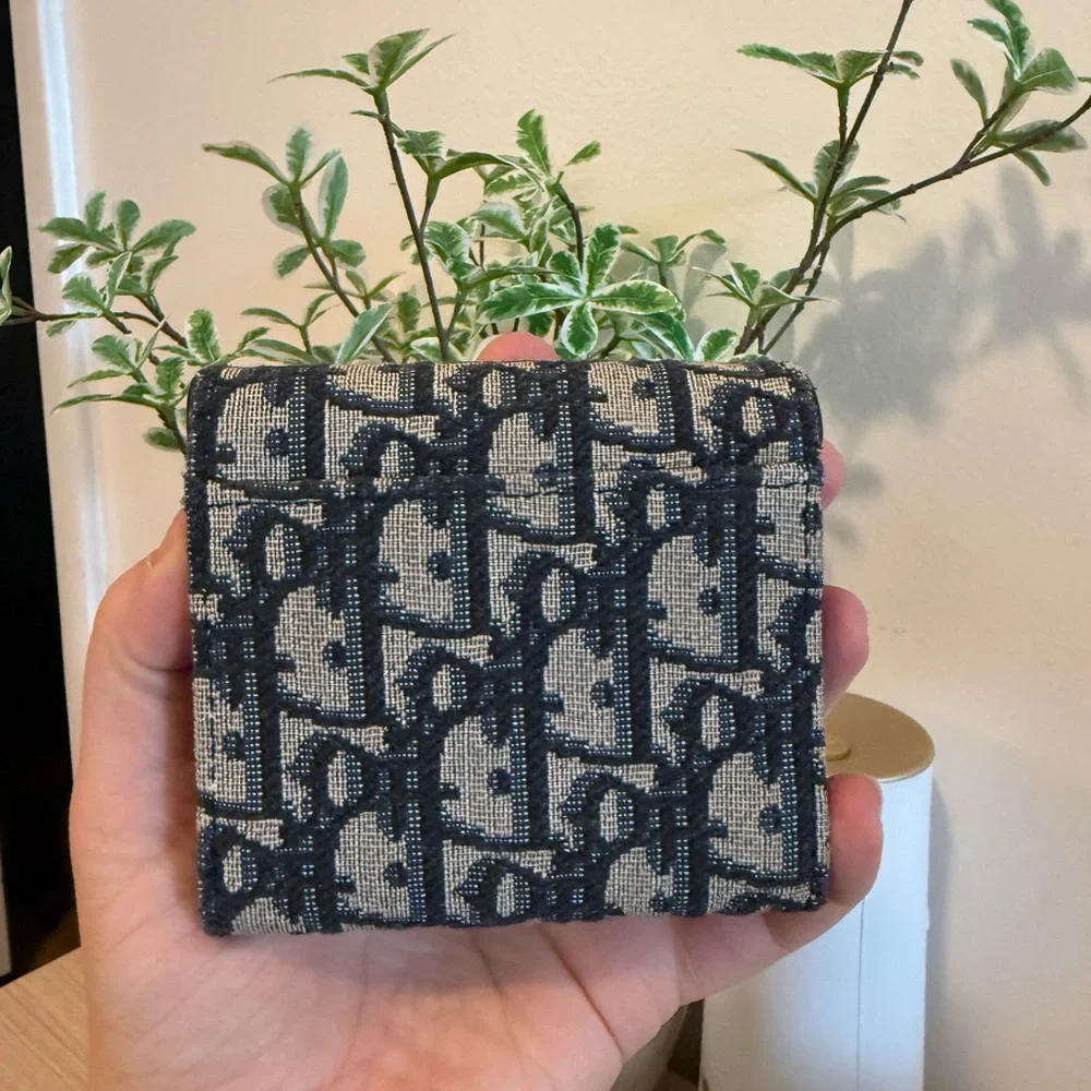 Dior Navy and Beige Monogram Wallet